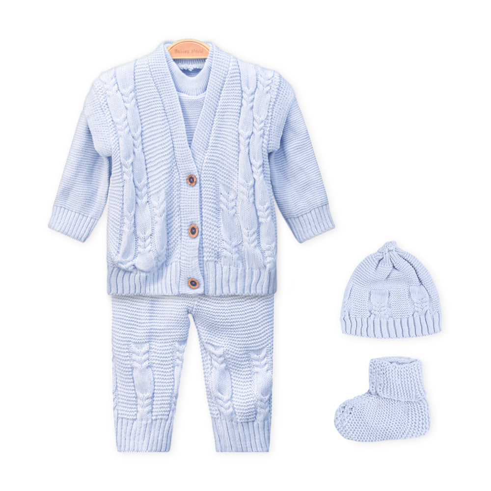 BABY WOOLEN SUIT PK-4 SKY BLUE COZY CABLES