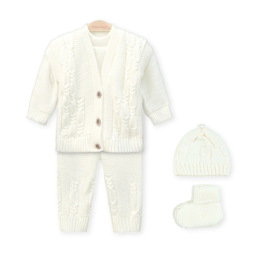 BABY WOOLEN SUIT PK-4 CREAM COZY CABLES