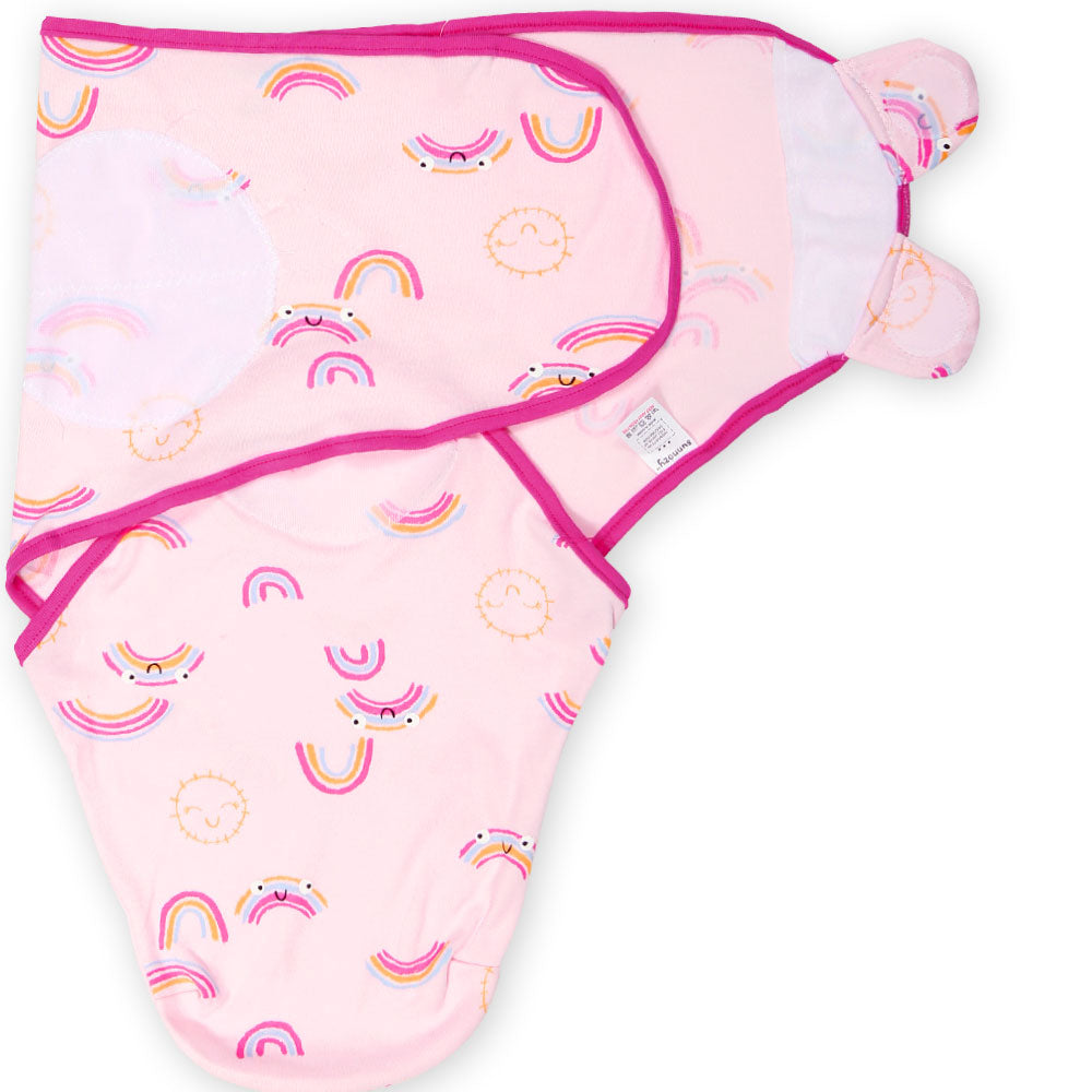 SWADDLE SHEET PINK HAPPY RAINBOW