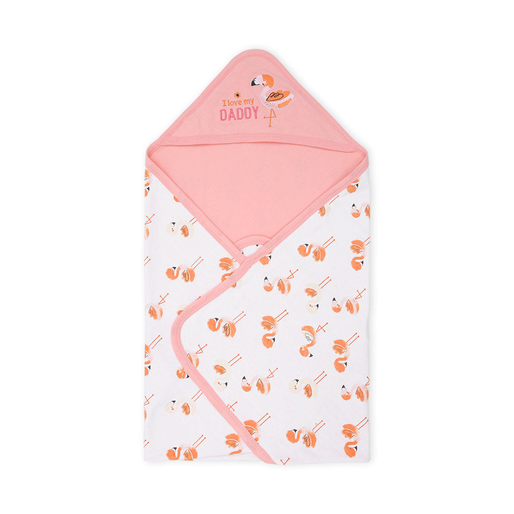 WRAPING SHEET PEACH FLAMINGO HOODED