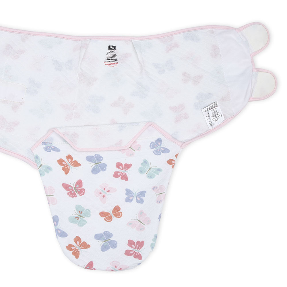SWADDLE WRAP QUILTED WHITE BUTTERFLIES
