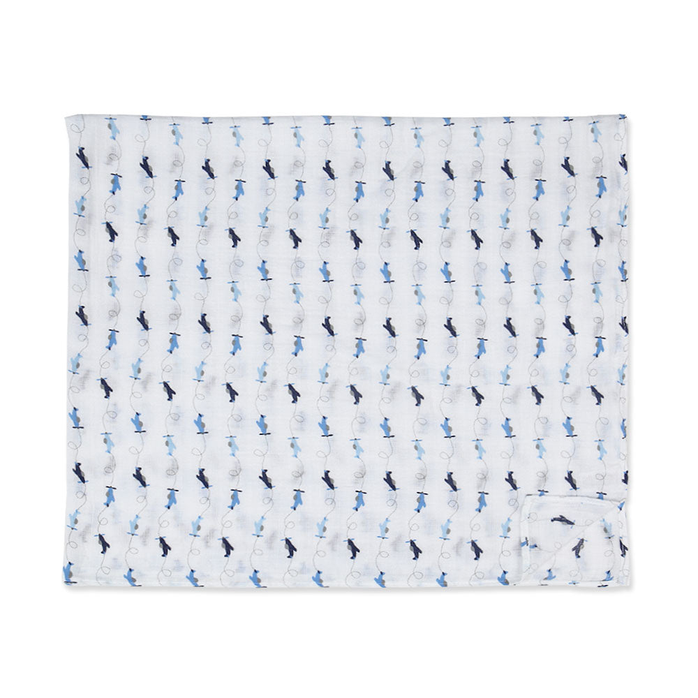 WRAPING SHEET MUSLIN PK-2 BLUE FLYIN' AEROPLANE