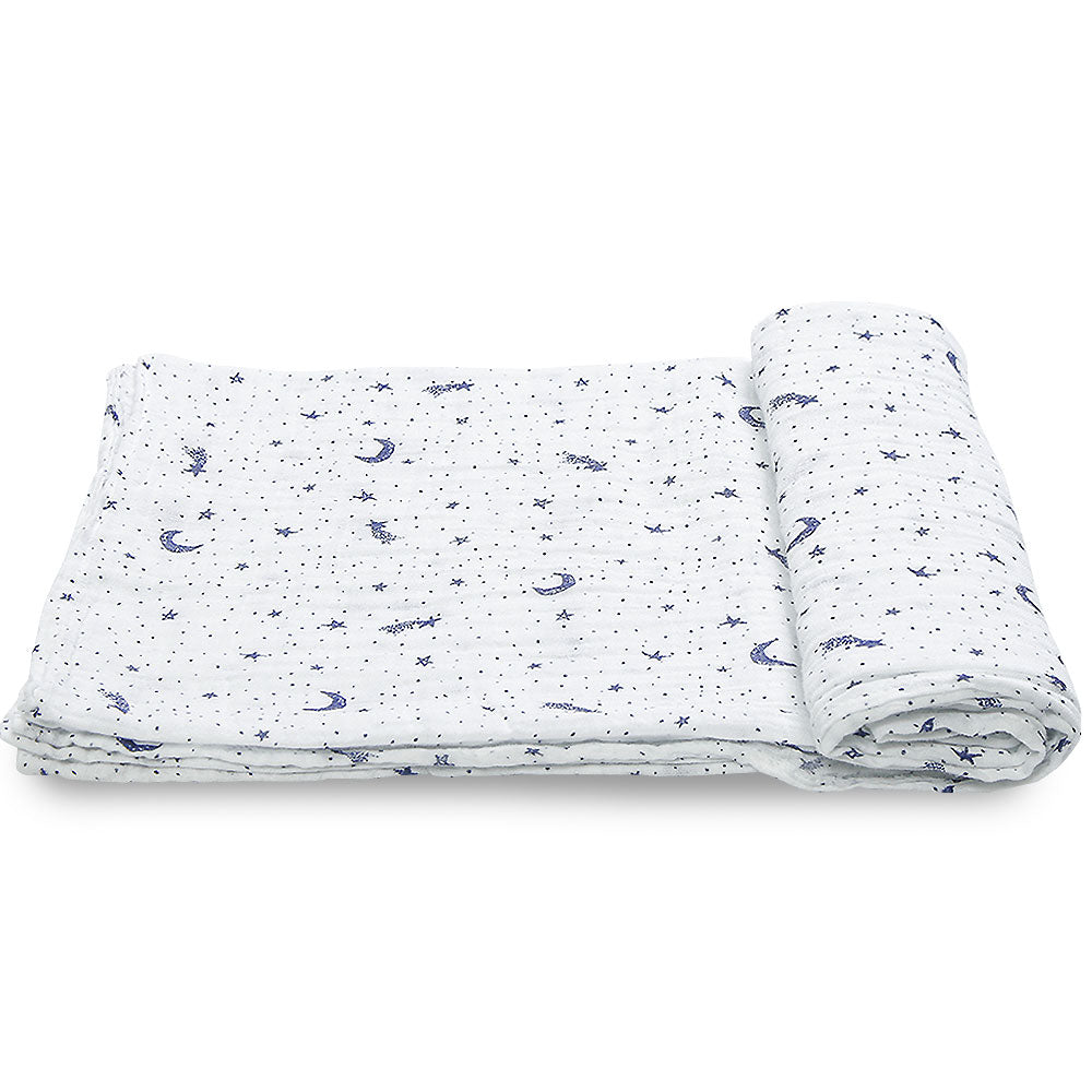 WRAPING SHEET MUSLIN PK-2 WHITE MOON & STARS