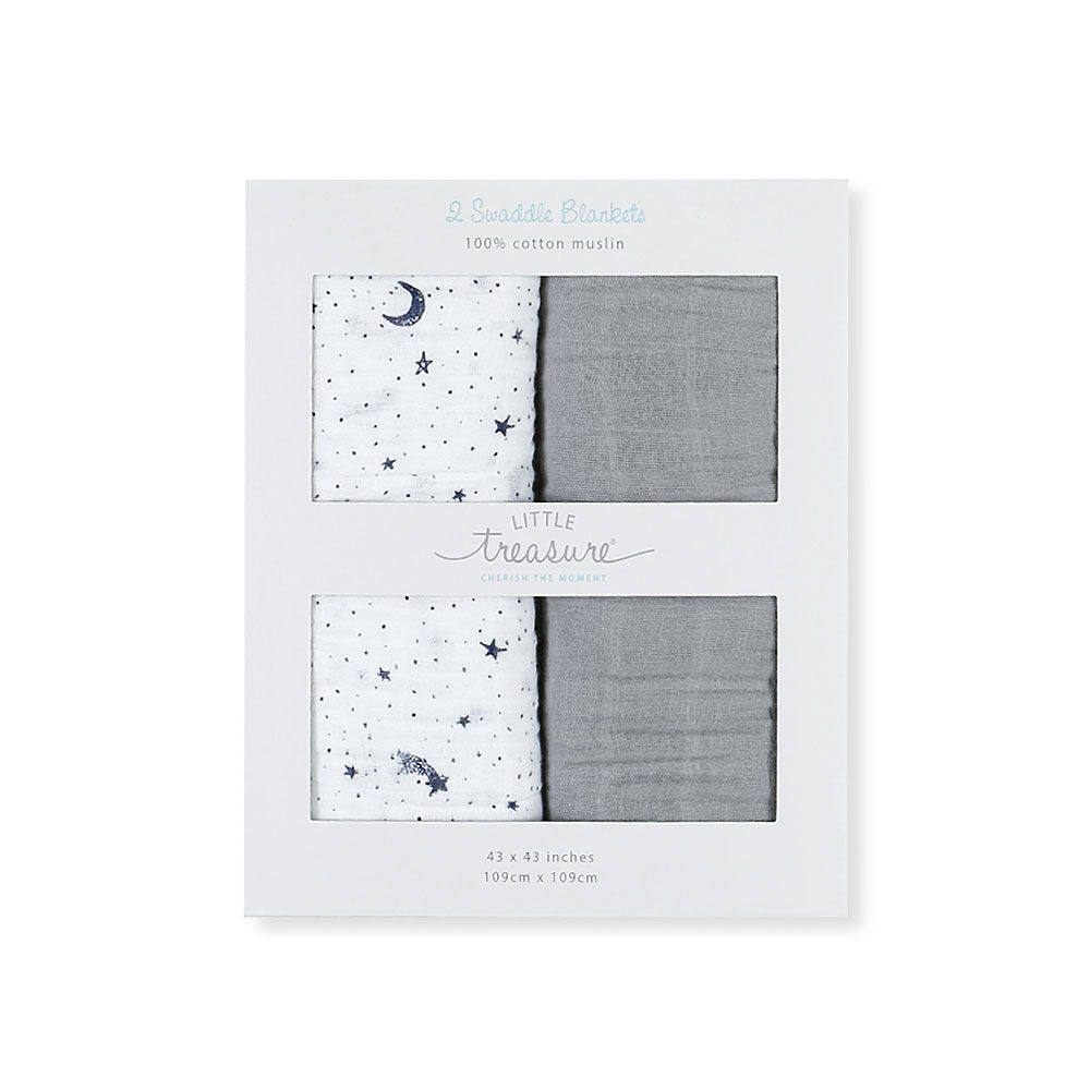 WRAPING SHEET MUSLIN PK-2 WHITE MOON & STARS