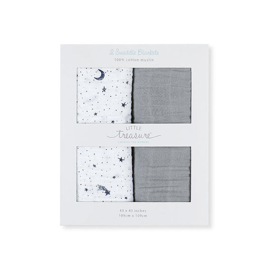 WRAPING SHEET MUSLIN PK-2 WHITE MOON & STARS