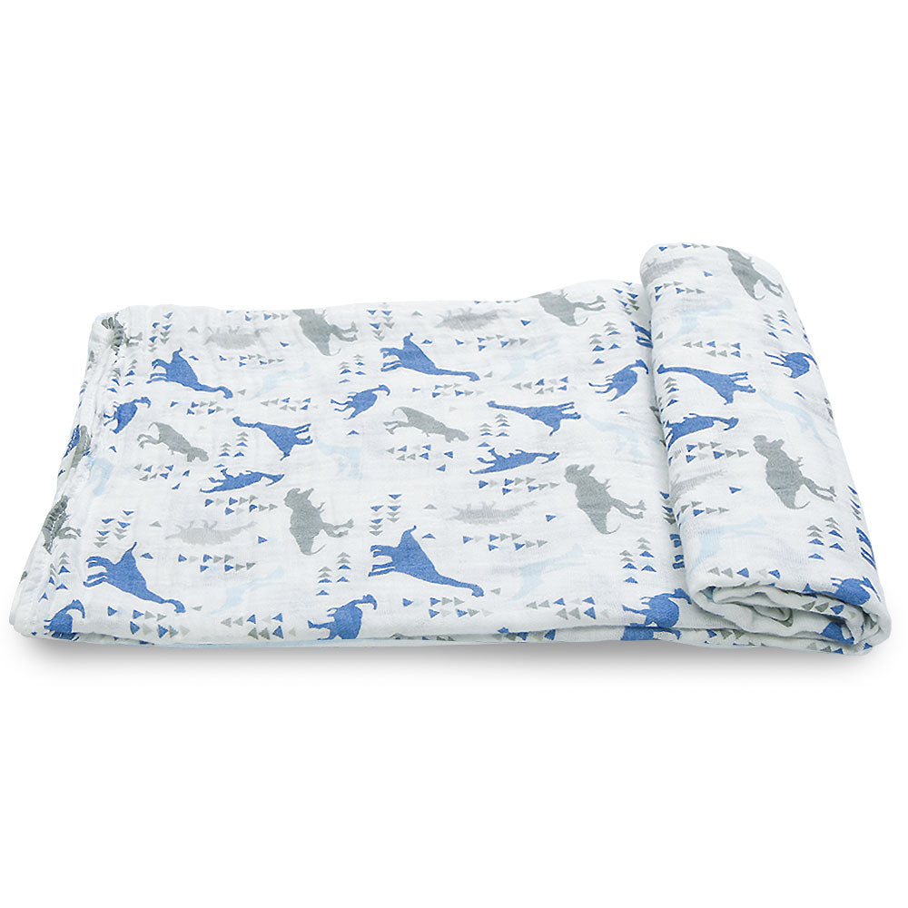 WRAPING SHEET MUSLIN PK-2 BLUE STRIPS & DINOS