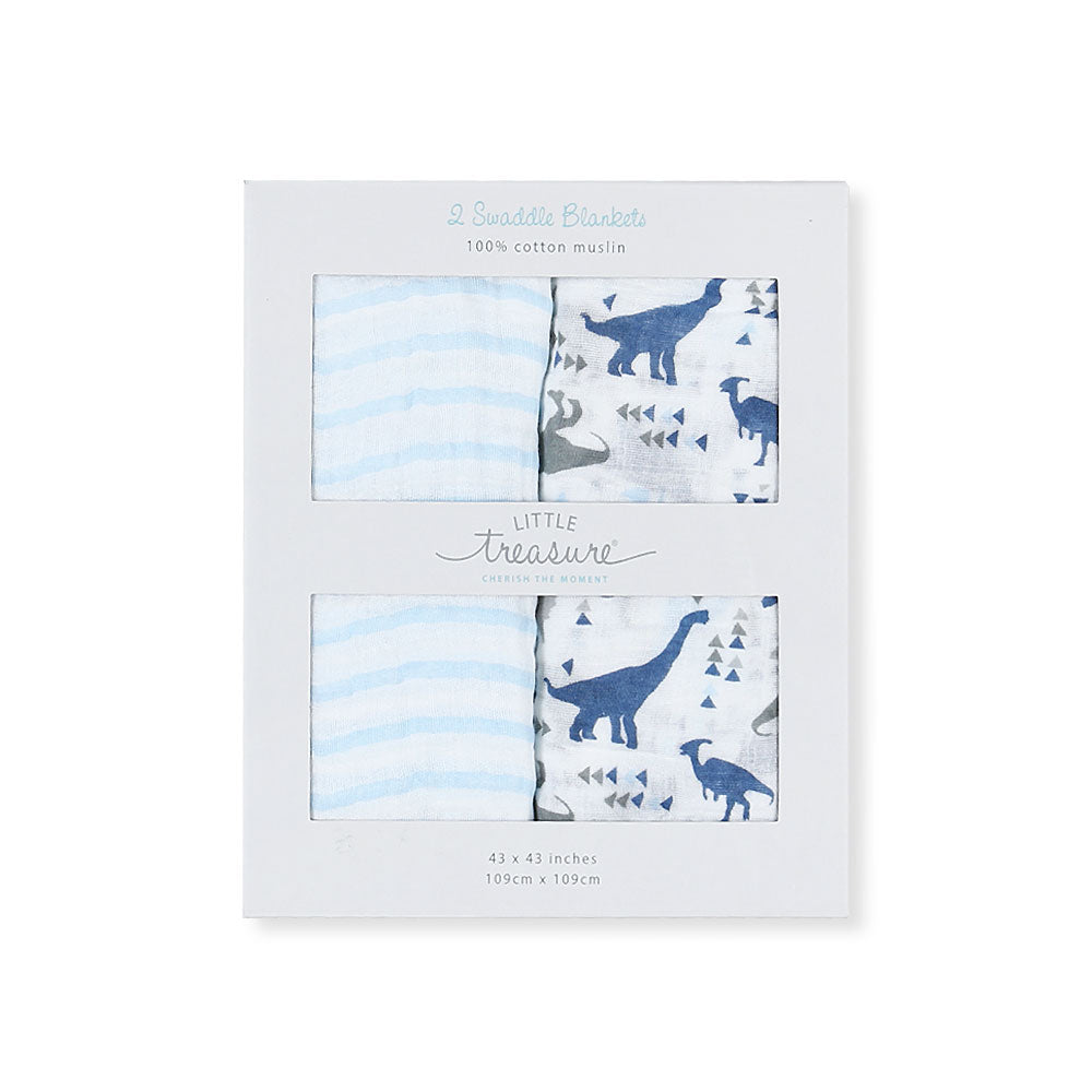 WRAPING SHEET MUSLIN PK-2 BLUE STRIPS & DINOS
