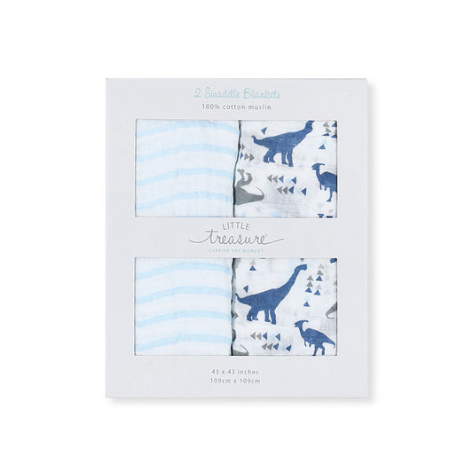 WRAPING SHEET MUSLIN PK-2 BLUE STRIPS & DINOS