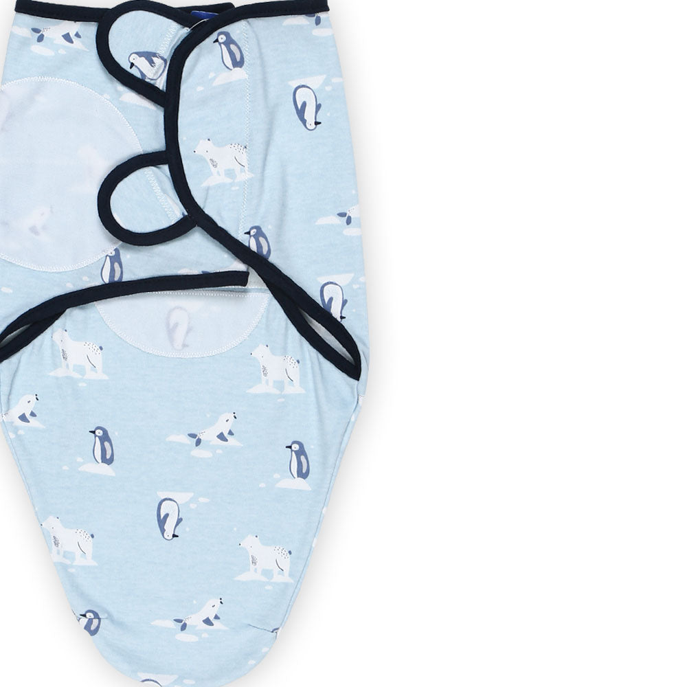 SWADDLE WRAPING SHEET BLUE PENGUINS & BEAR BOYS