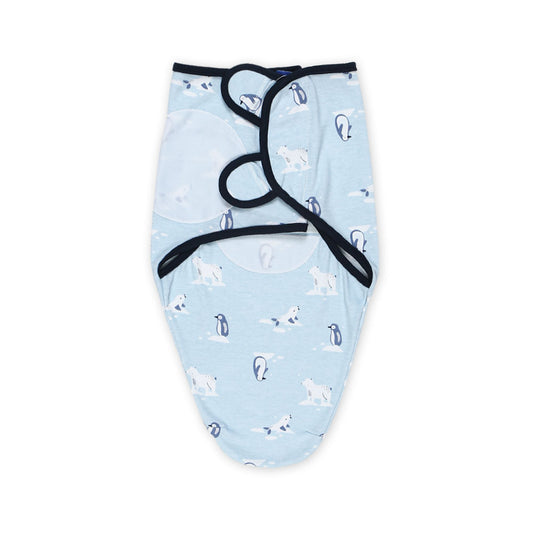 SWADDLE WRAPING SHEET BLUE PENGUINS & BEAR BOYS