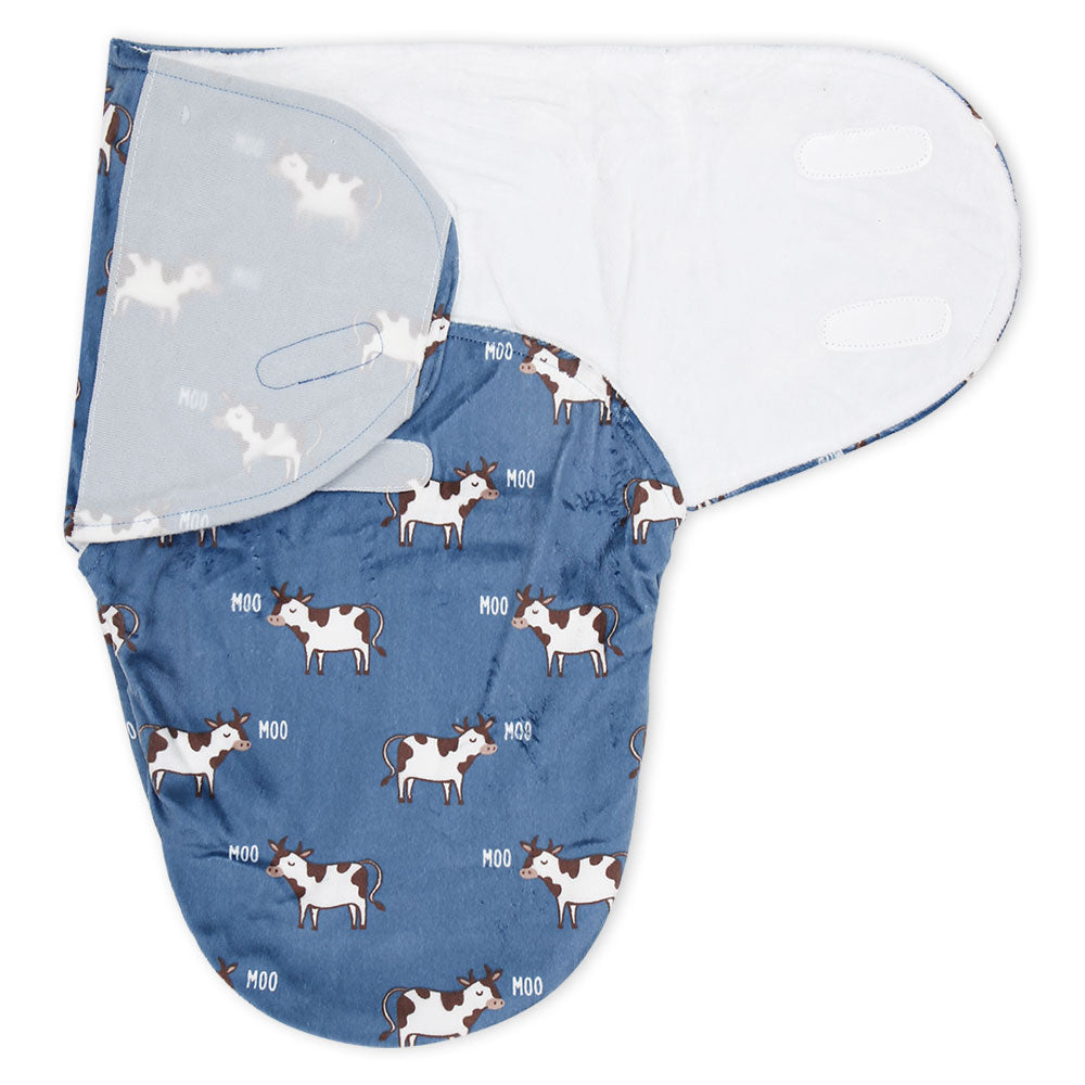 SWADDLE WRAP PLUSH NAVY COW