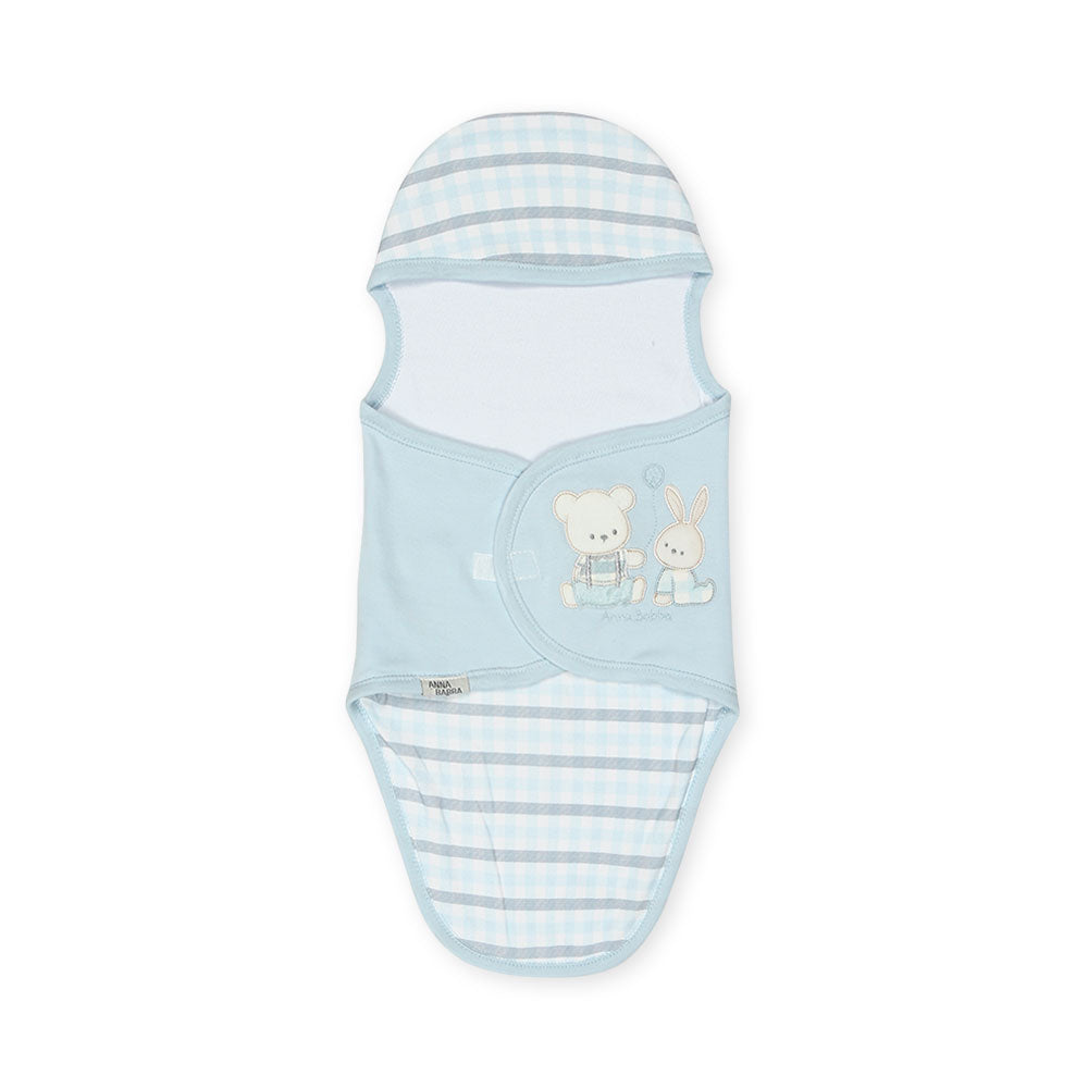 SWADDLE SHEET BOY BLUE TEDDY & BUNNY