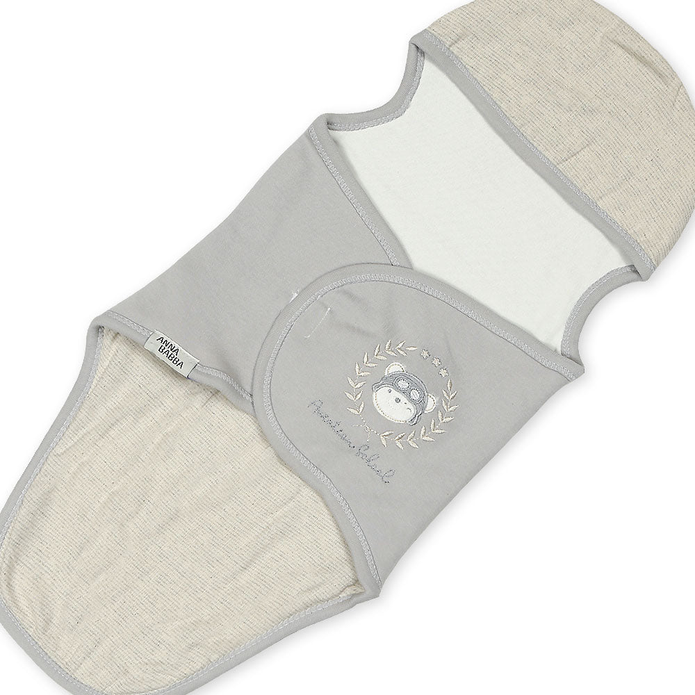SWADDLE SHEET BOY GREY TEDDY