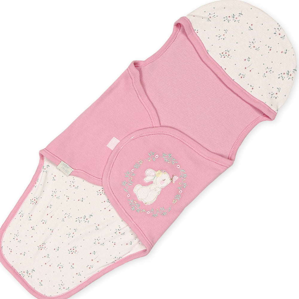 SWADDLE SHEET GIRL SALMON PINK FLORAL BUNNY