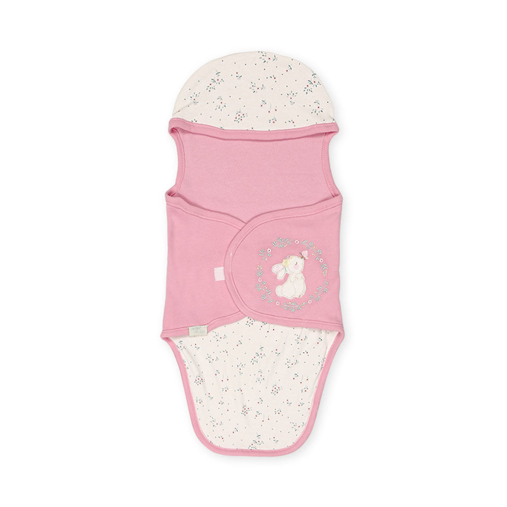 SWADDLE SHEET GIRL SALMON PINK FLORAL BUNNY