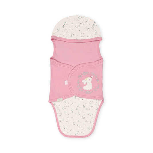 SWADDLE SHEET GIRL SALMON PINK FLORAL BUNNY