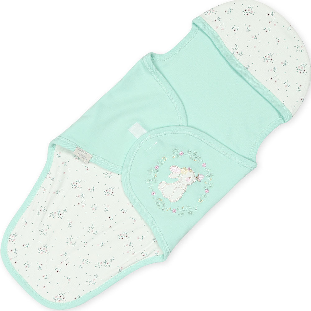 SWADDLE SHEET GIRL GREEN FLORAL BUNNY