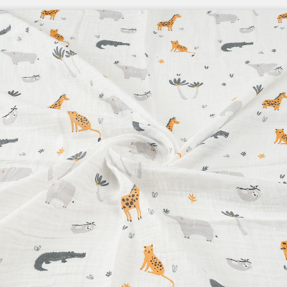 WRAPING SHEET MUSLIN PK-3 WHITE FOREST ANIMAL THEME