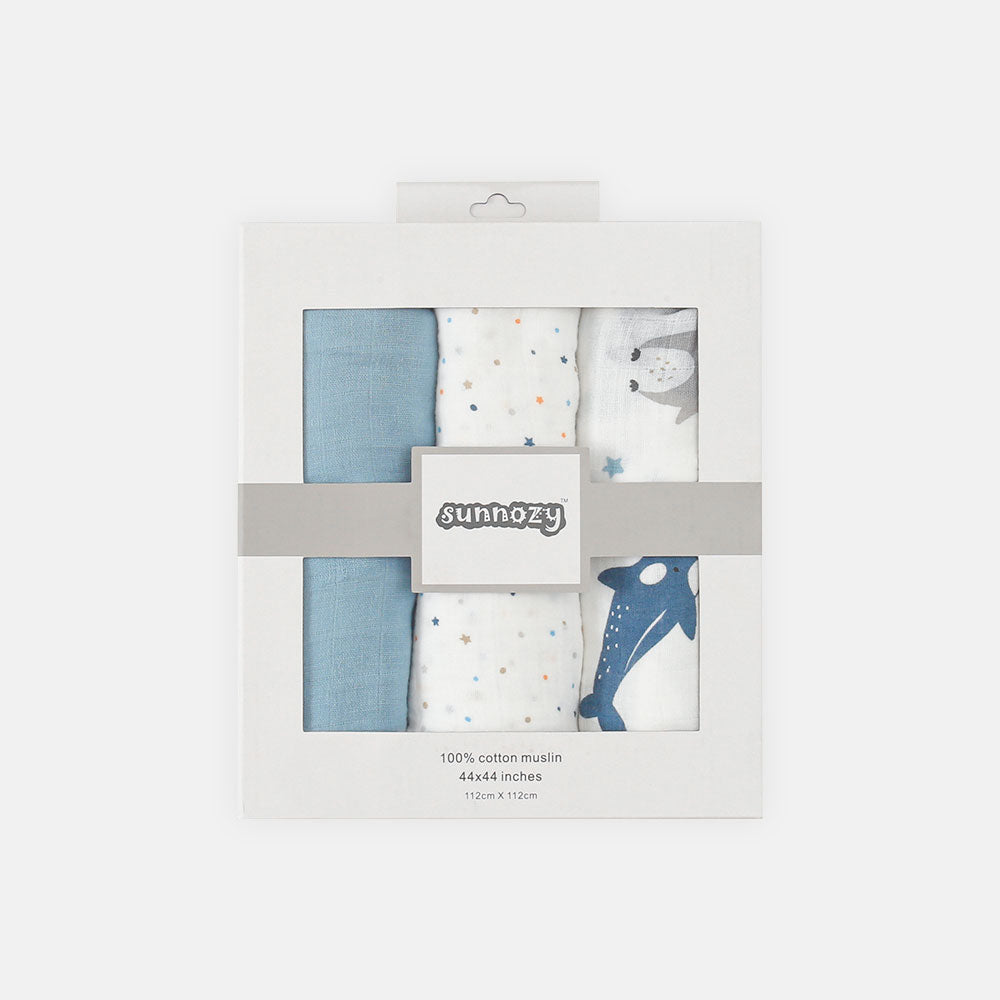 WRAPING SHEET MUSLIN PK-3 BLUE SEA THEME