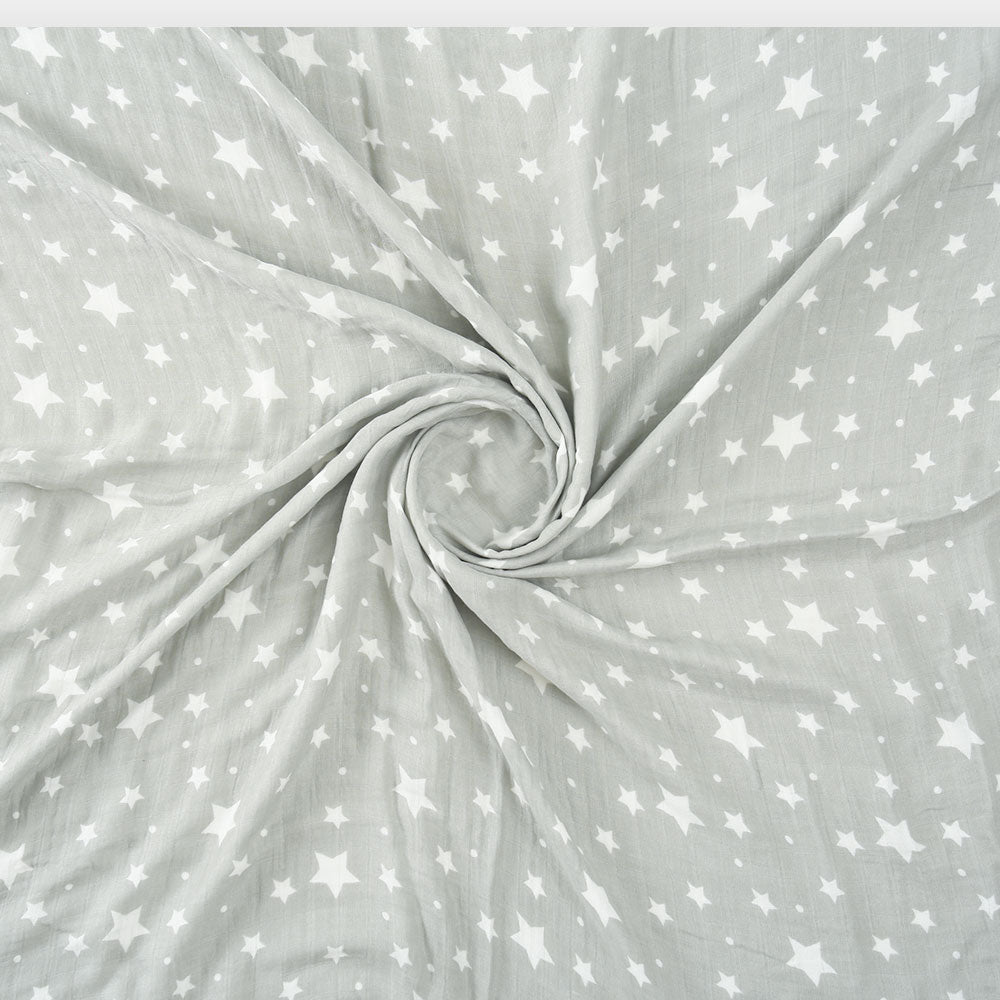 WRAPING SHEET MUSLIN STARS THEMED GREY