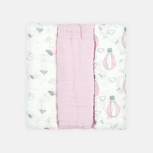 WRAPING SHEET MUSLIN PK-3 PINK BALLON