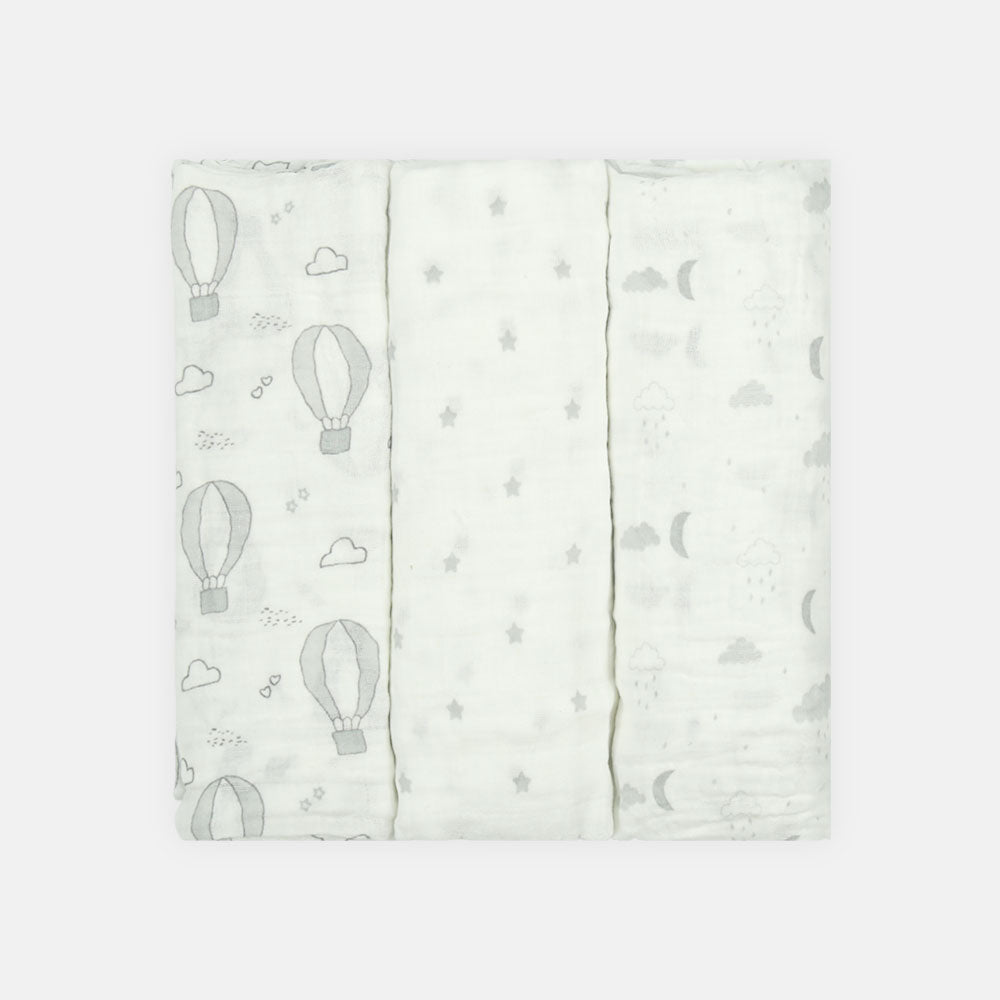WRAPING SHEET MUSLIN PK-3 GREY BALLOON