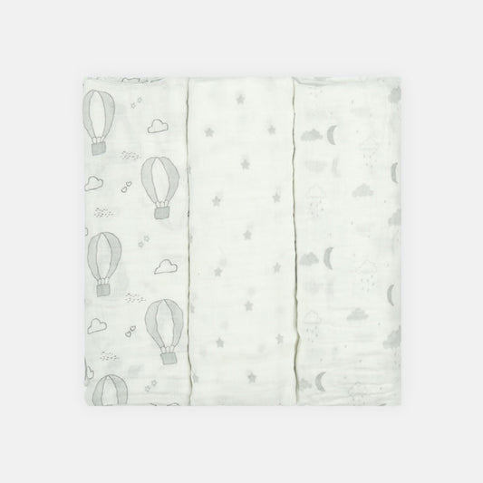 WRAPING SHEET MUSLIN PK-3 GREY BALLOON
