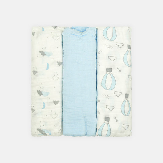 WRAPING SHEET MUSLIN PK-3 BLUE BALLON