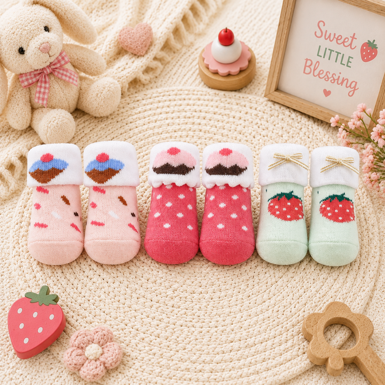 BABY CUPCAKE, DOT & STRAWBERRY BOOTIES PK-3
