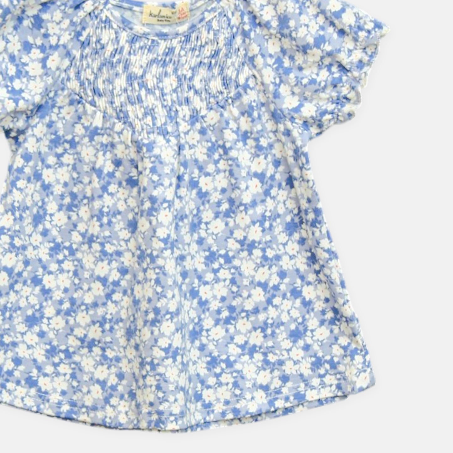 Blue Floral Smocked Top