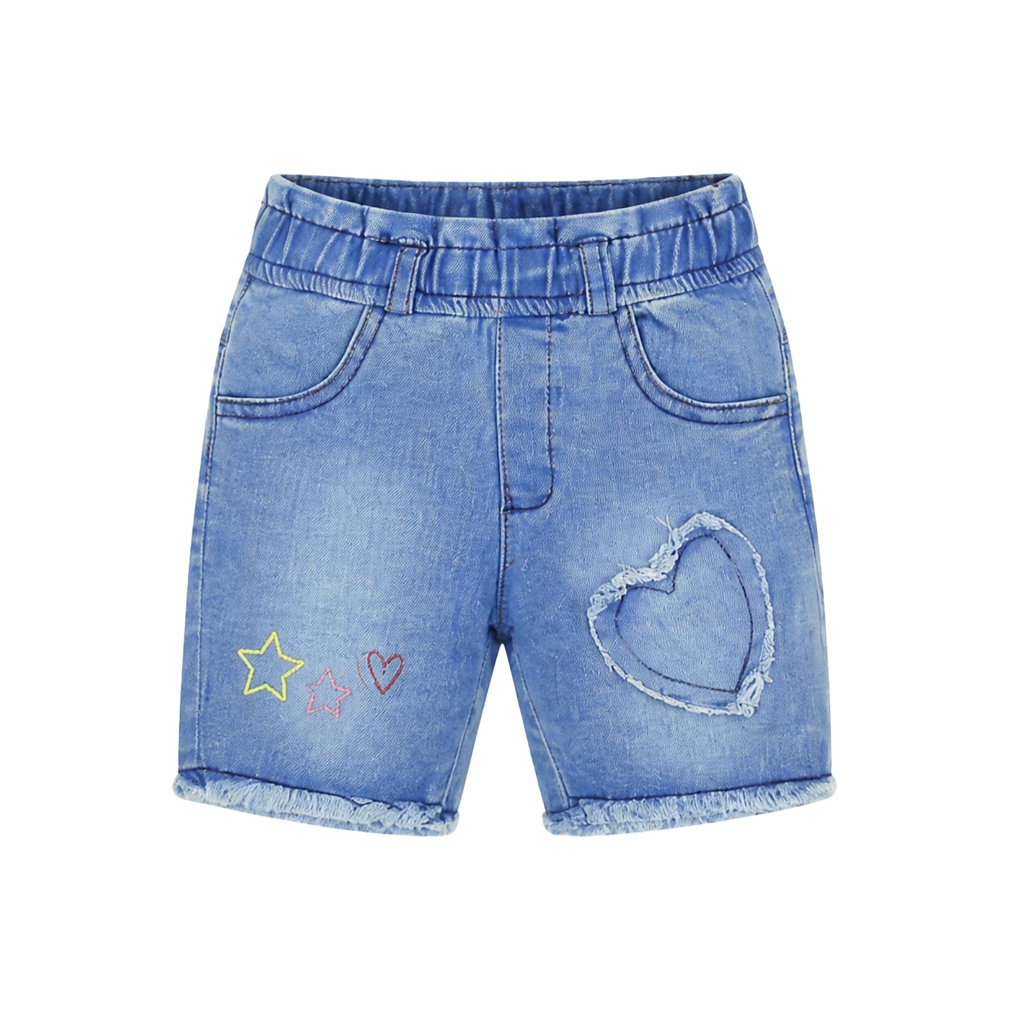 LIGHT WASH EMBROIDERED DENIM GIRL SHORT