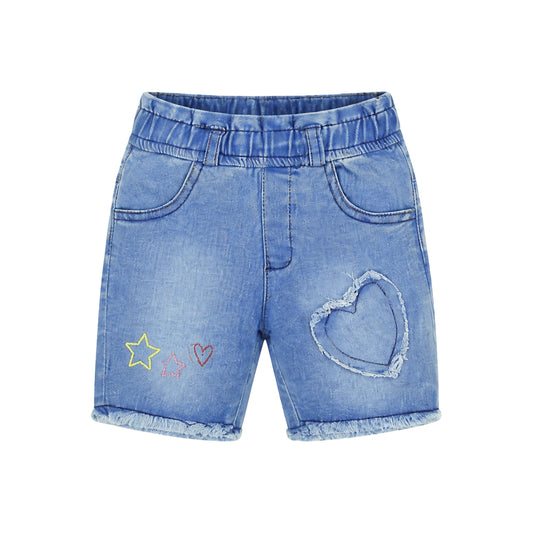 LIGHT WASH EMBROIDERED DENIM GIRL SHORT
