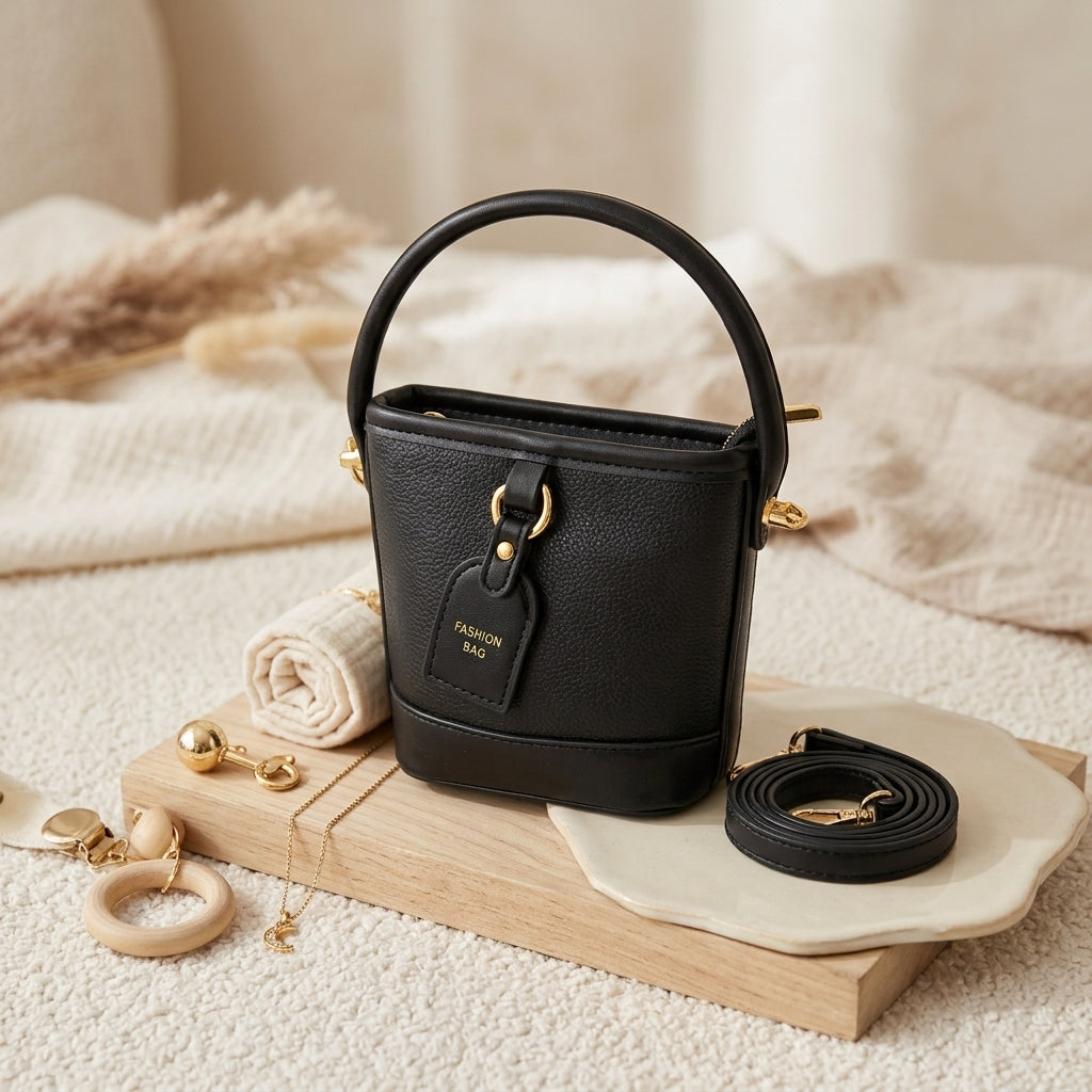 Classic Black Casual Bucket Bag