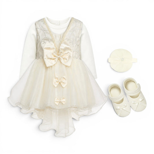 WHITE EMBROIDERED BABY GIRL FANCY FROCK GIFT SET