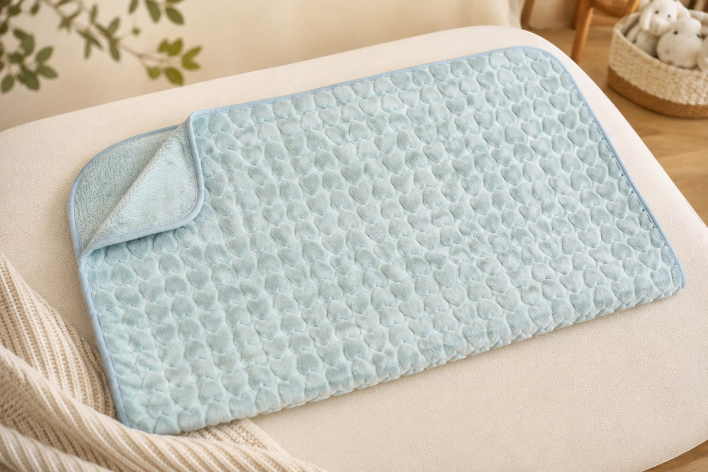 MINT GREEN HEART EMBOSSED BLANKET