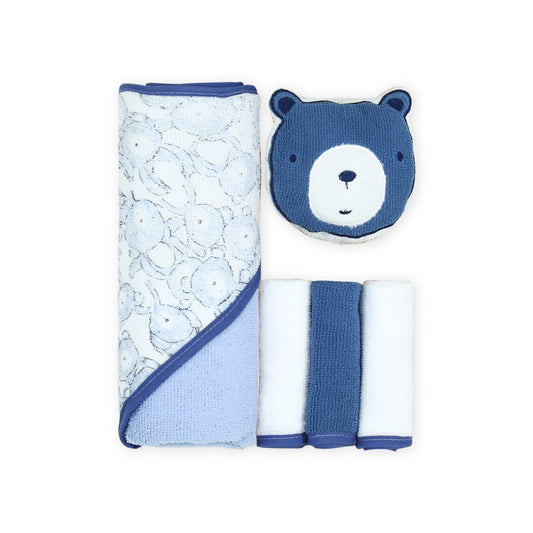 BATH TOWEL & 3 FACE TOWELS WITH SPONGE BEARLY WET SET