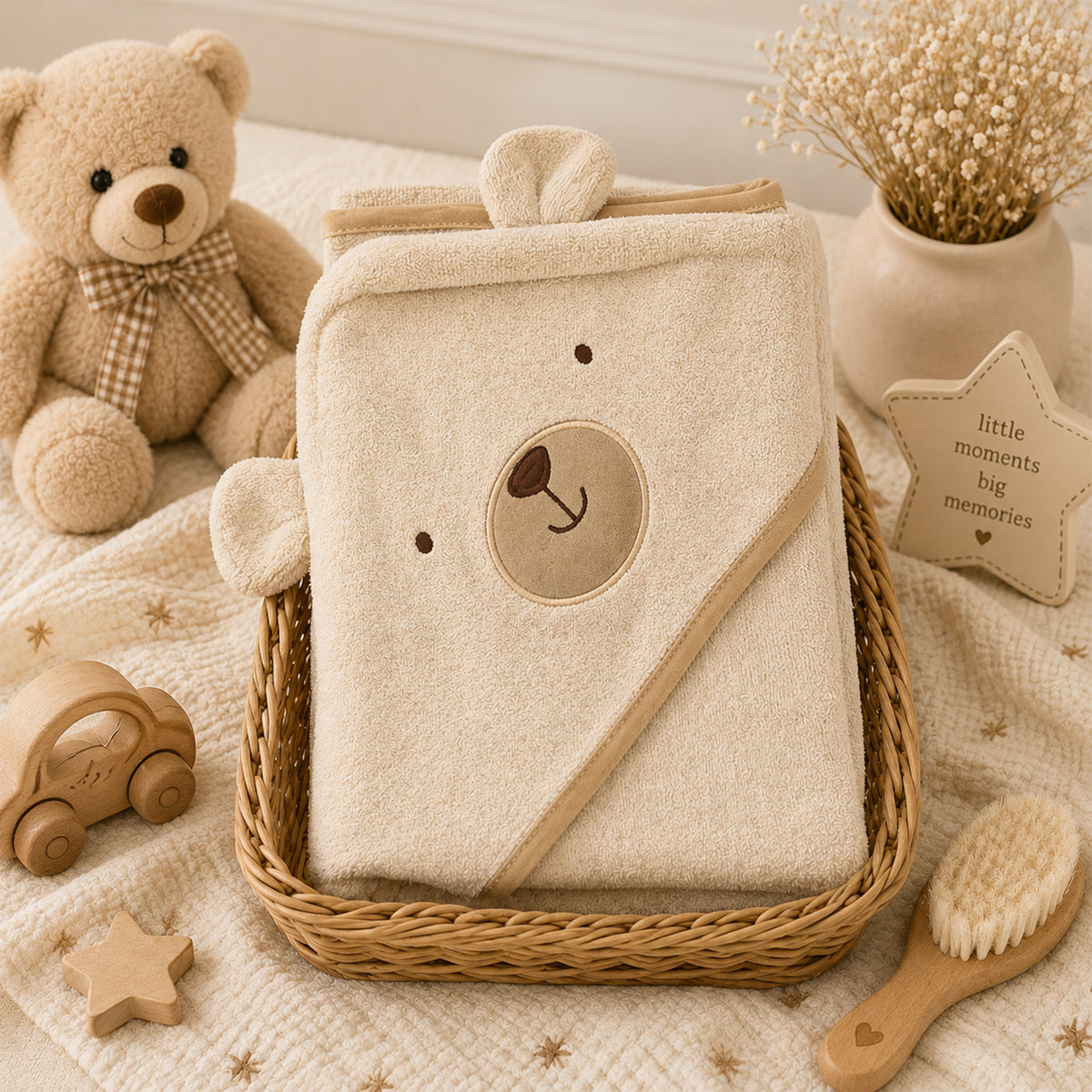 BEIGE TEDDY BEAR HOODED BATH TOWEL