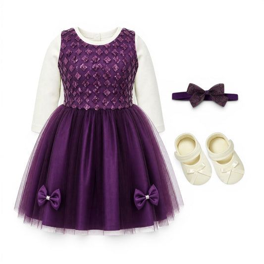 PURPLE BABY GIRL FANCY FROCK GIFT SET