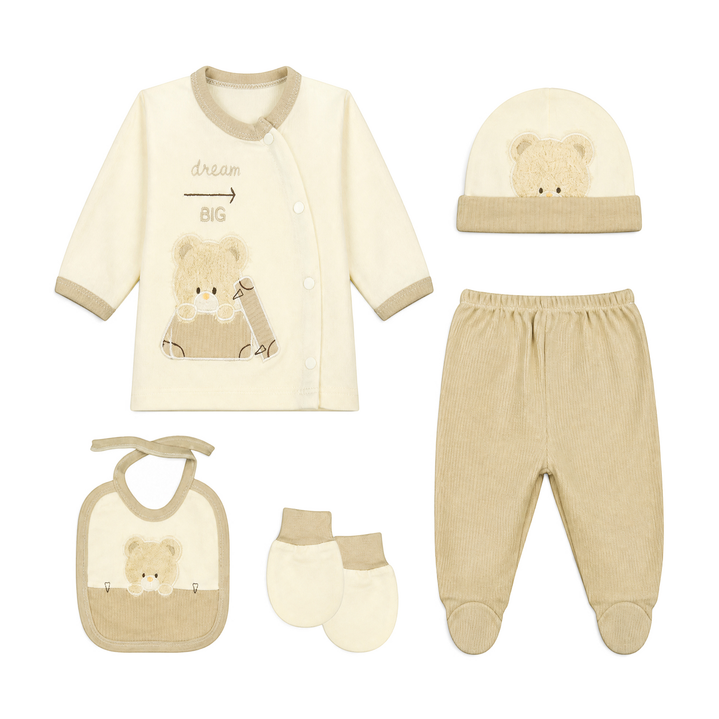 CREAM AND BEIGE "DREAM BIG" BEAR BABY BOY GIFT SET