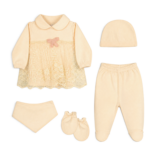 PEACH LACE COLLARED DRESS BABY GIRL GIFT SET