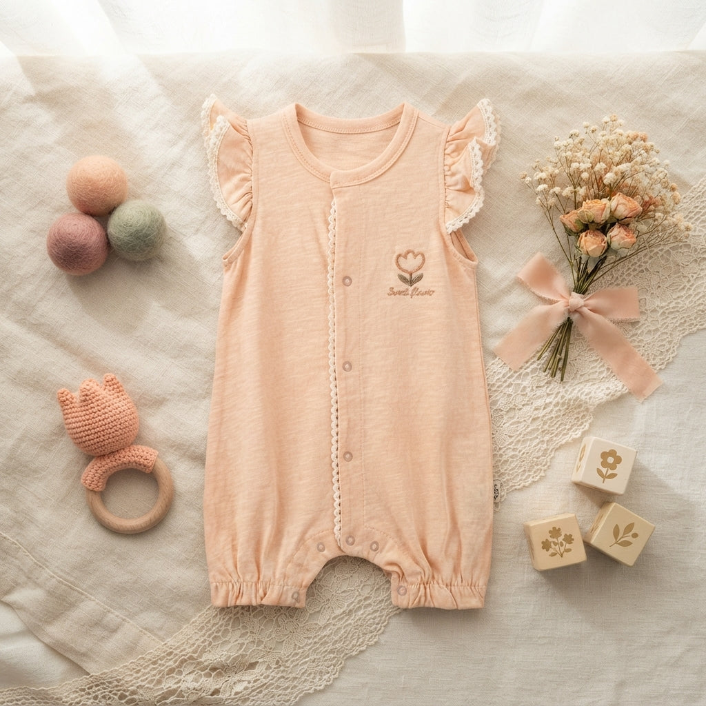 PEACH "SWEET FLOWER" ROMPER