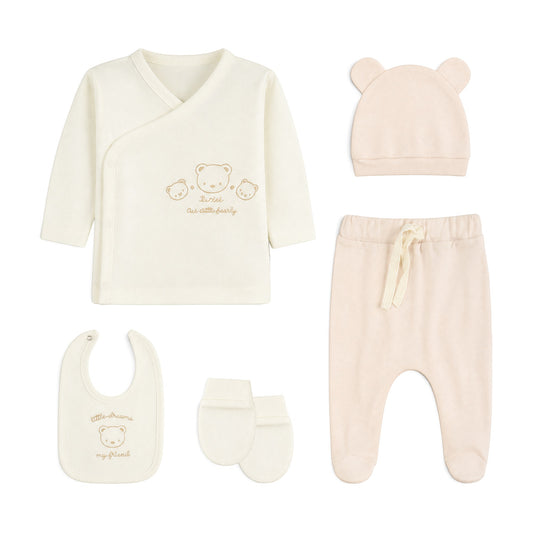 CREAM AND PINK SCENIC PRINT BUNNY BABY GIRL GIFT SET