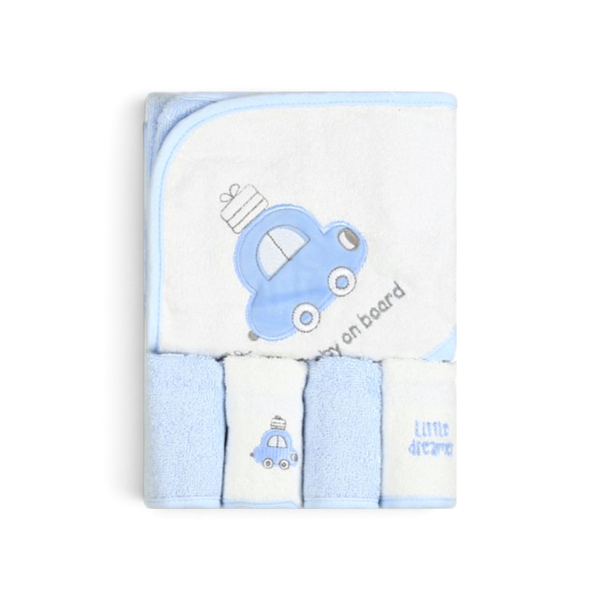 BLUE CAR THEME BATH TOWEL WITH 4 FACE TOWELS