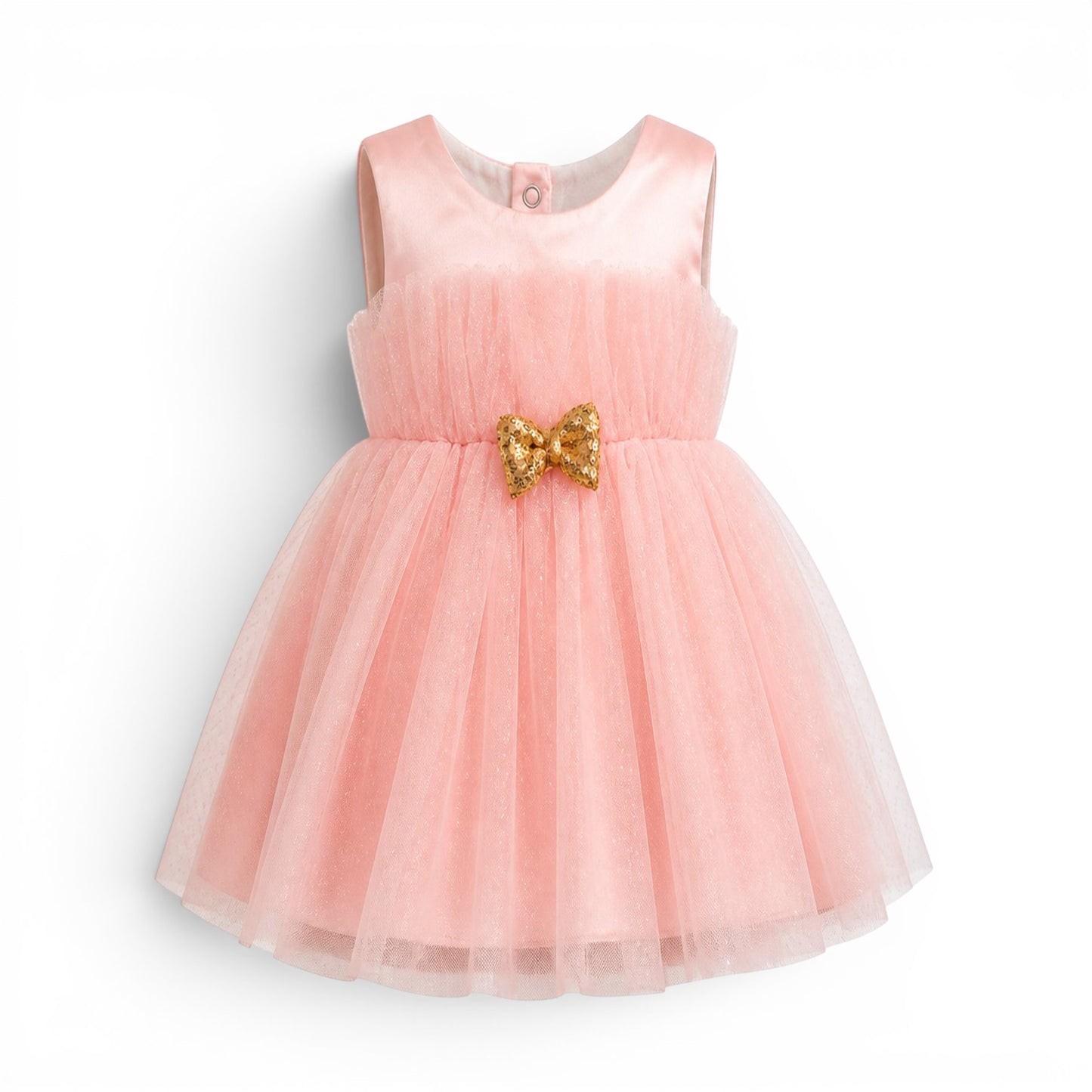 PEACH GOLDEN BOW BABY GIRL FANCY FROCK GIFT SET