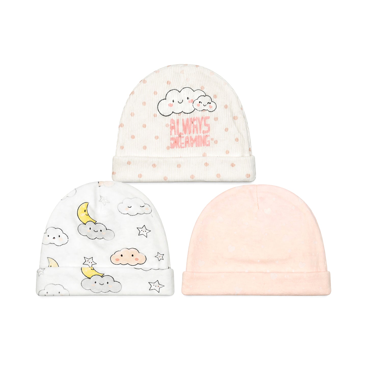 MOON AND CLOUD INFANT BABY CAPS PK-3