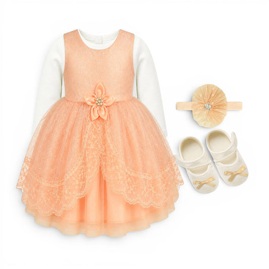 PINK FLORAL ACCENT BABY GIRL FANCY FROCK GIFT SET