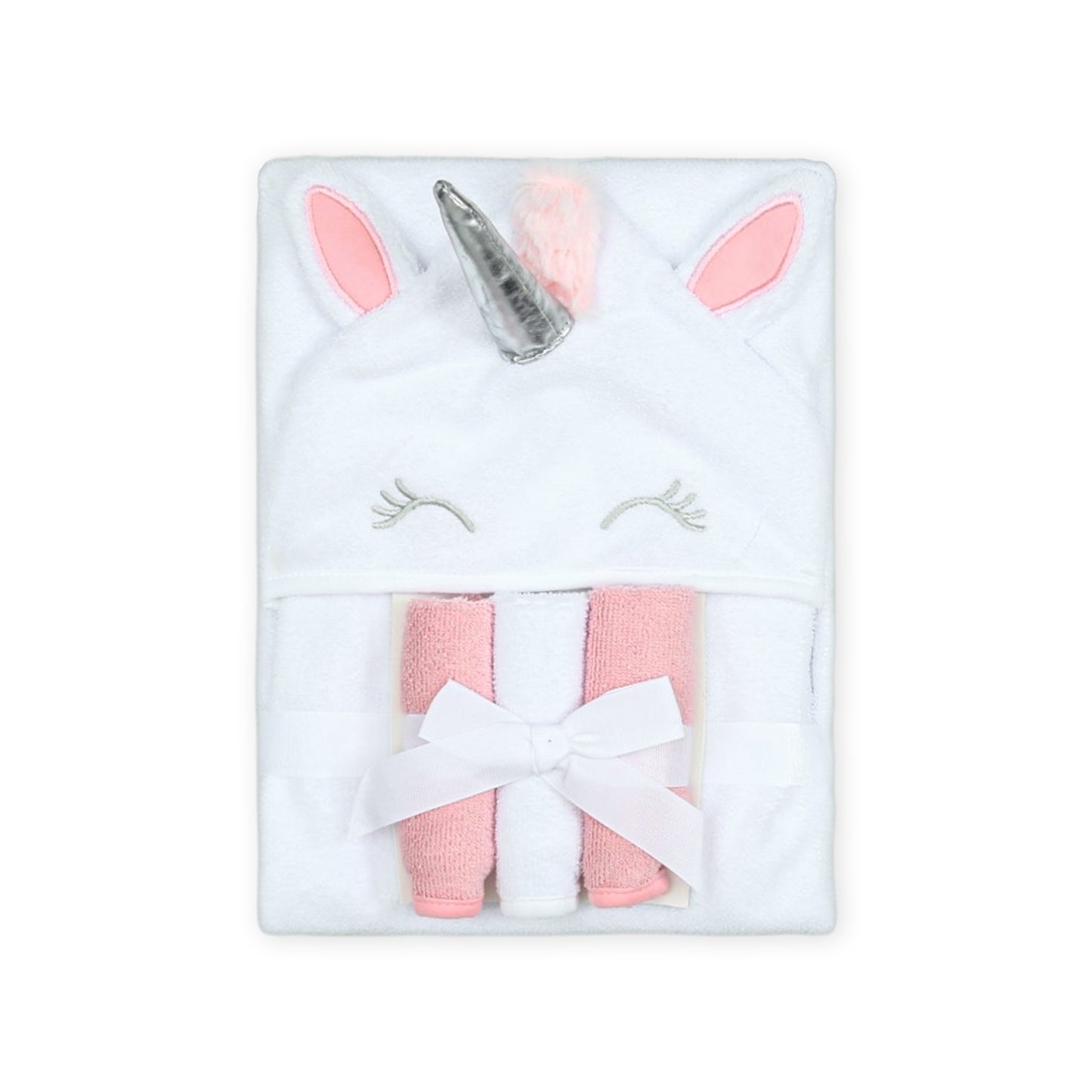 BATH TOWEL & 3 FACE TOWELS WHITE LITTLE PONY HOODED