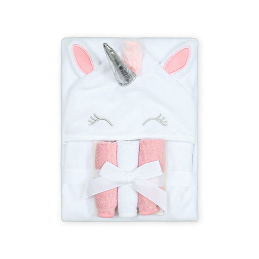 BATH TOWEL & 3 FACE TOWELS WHITE LITTLE PONY HOODED