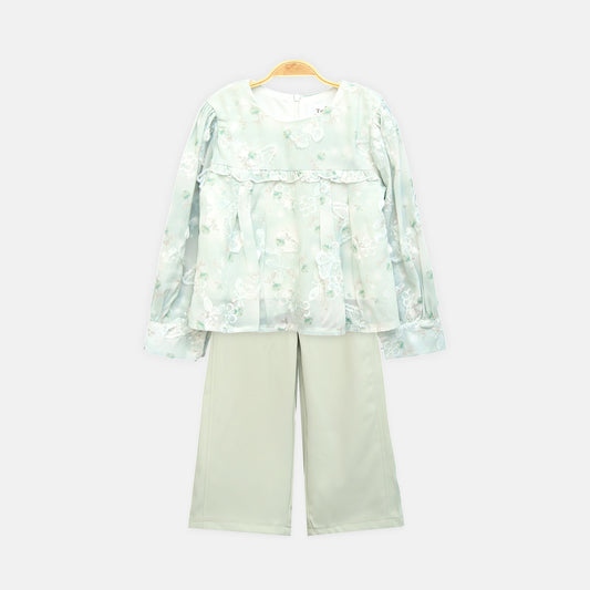 Mint Embroidered Pants Set